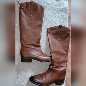 Sam Edelman Tall Riding Boots Brown Leather Low Block Heel Womens 8